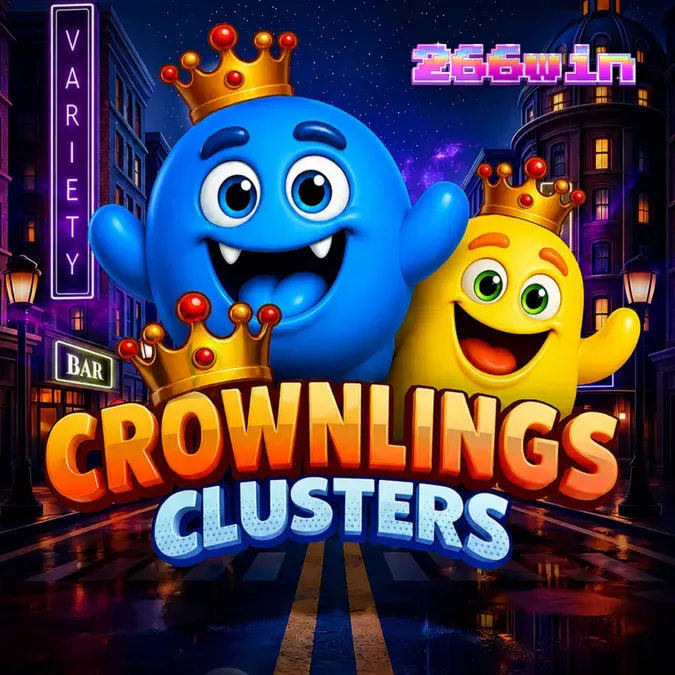 Interface do jogo Crownlings Clusters com símbolos coloridos e grade 5x5